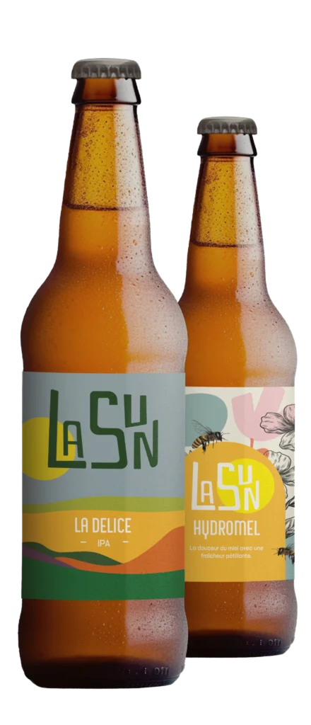 Deux bouteilles LASUN – La Délice IPA et Hydromel artisanal, brasserie locale de Montauban